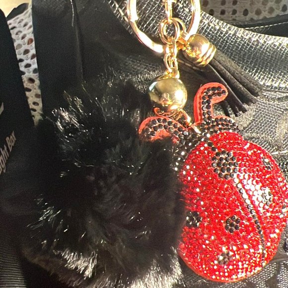 Ladybug Purse Charm Keychain - Black Pom Pom - Black Tassel - N… - Picture 5 of 6